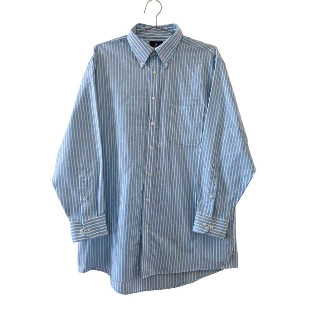 Stafford Travel Wrinkle Free Oxford Striped Button Down Shirt Blue White Mens XL